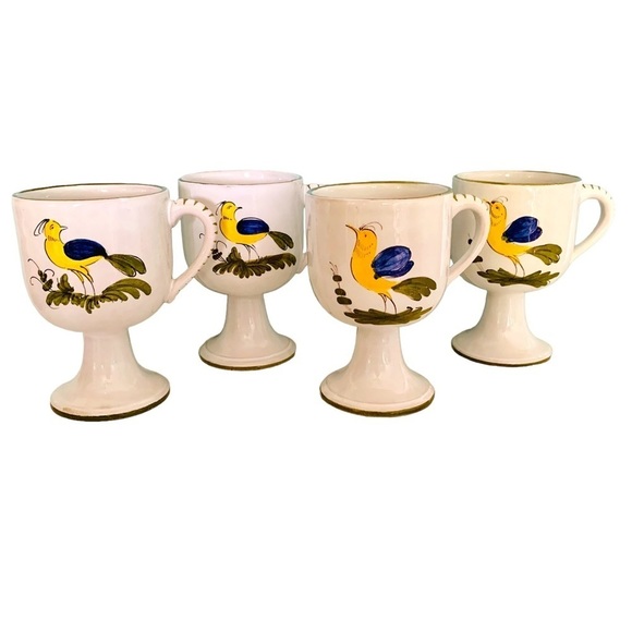 Neiman Marcus Other - NEIMAN Marcus Italy Ceramic Handpainted Birds Goblet Style Mugs Set of 4 Vintage